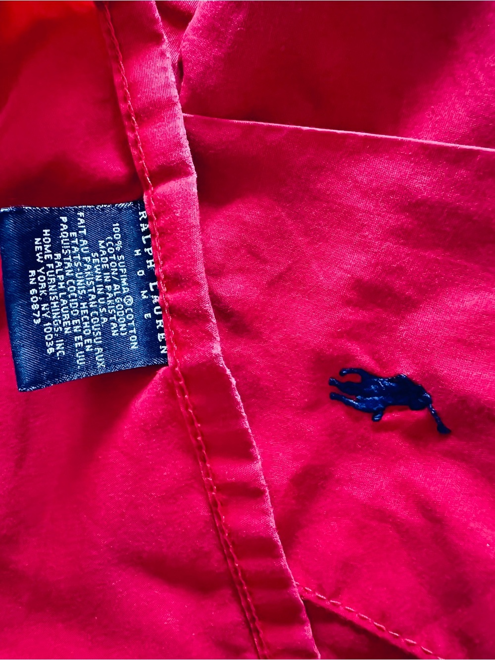 RALPH LAUREN Queen Flat Sheet Polo Pony Red 100% SUPIMA Cotton Bedding Luxury